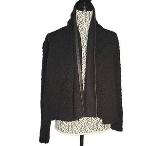 IRO Open front Textured Knit Cardigan Faux Leather Trim‎ slub knit Jacket luxury